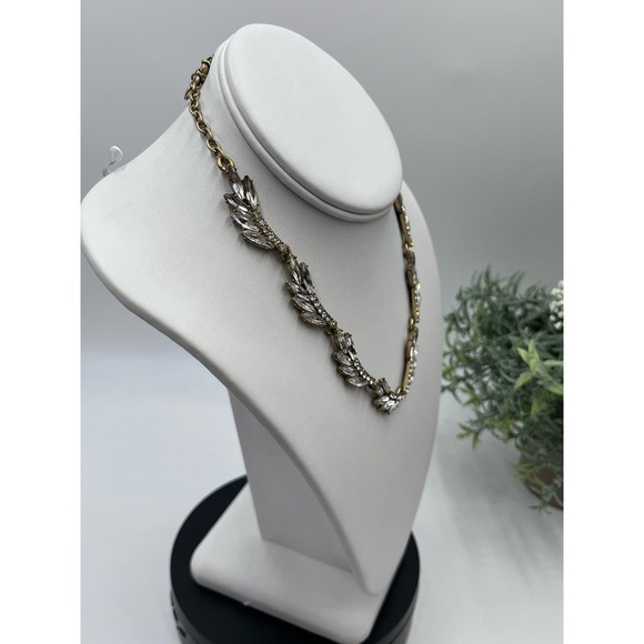 J. Crew Fan Feather Leaves Rhinestone Bling Collar Necklace‎ - Picture 11 of 14